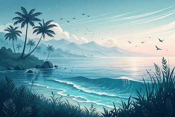 Serene Tropical Beach Scene Peaceful Ocean Sunset