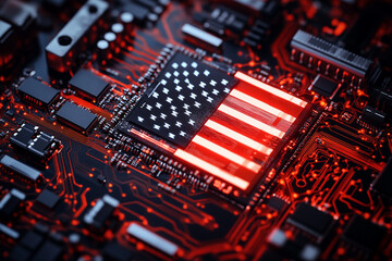 American Flag on Circuit Board Digital Patriotism Technology