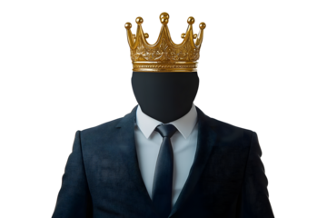 Figure of a man in a suit with a golden crown. Space for text.