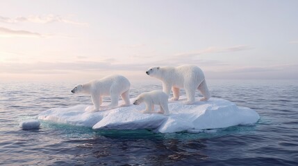 Fototapeta premium Arctic bears on a melting ice floe.