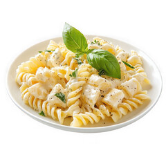 Creamy pasta with basil isolated on transparent background