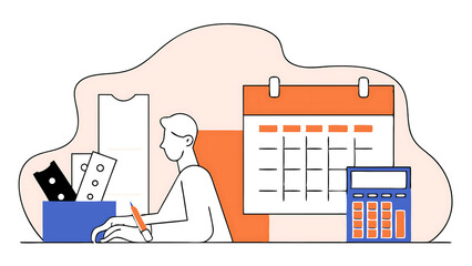 tax calendar and schedule character calculating tax return and saving money accountant at work vector illustration 74384179 1