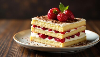 Classic Italian dessert, layers of coffee-soaked ladyfingers & mascarpone cream , layered dessert, cafe