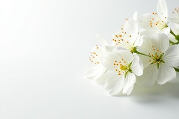 Close-up of delicate white blossoms against pure white backdrop, romance, floral, white background
