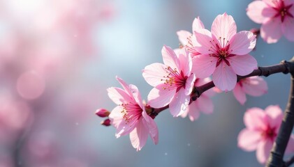 Obraz premium Delicate pink sakura blossoms, intricate branch pattern, pink, nature, sakura