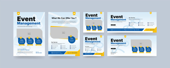 Corporate event management social media design set.