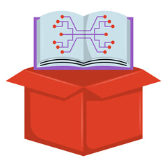Open Box with Digital Book Concept Illustration