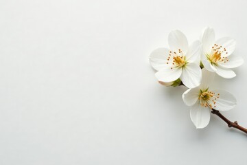 Obraz premium Delicate white blossoms against pure white backdrop, white flowers, nature