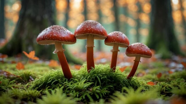 Frog's Eye View of the Poisonous Red and White Spotted Mushroom