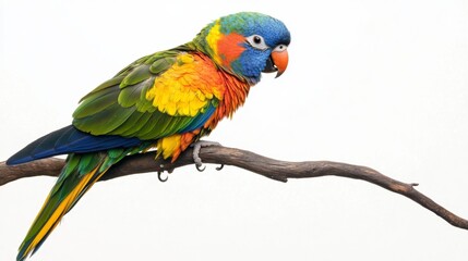 Fototapeta premium Vibrant parrot on branch tropical forest wildlife photography colorful environment close-up view nature beauty