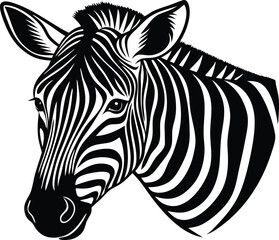 A flat zebra head line vector silhouette black 