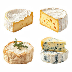 Assorted cheese wedges isolated on transparent background cutout