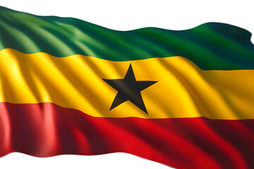 Obraz premium The national flag of Ghana is waving, featuring red, yellow, and green horizontal stripes with a black star in the center. Concept of: Ghanaian Pride.