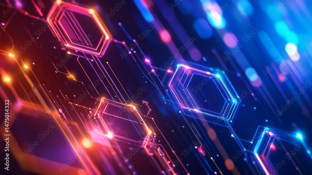 Poster dynamic digital patterns virtual space abstract art futuristic environment close-up view technology 