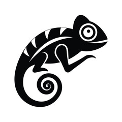 Elegant black and white vector illustration of a chameleon symbolizing nature and wildlife in a clean graphic style