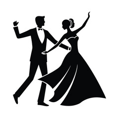 Elegant black and white silhouette of a dancing couple in formal attire symbolizing romance and celebration © SandhaRani