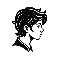 Silhouette illustration of a young person in profile view depicting a classic black and white design with detailed features