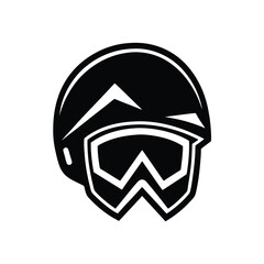 Monochrome illustration of a ski helmet and goggles symbolizing winter sports and adventure in skiing