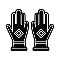 Silhouette of two black and white gloves with diamond ornamentation for work and protection.