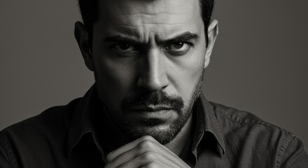 Fototapeta premium Intense black and white portrait of a man with a serious expression