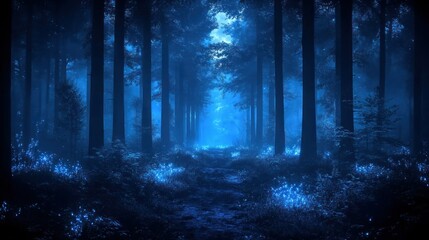 Mystical moonlit forest path
