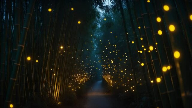 Prolonged visibility and nighttime view of fireflies gliding with yellow light.
