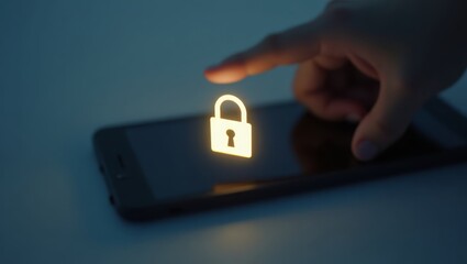 Shadow of hand reaching toward glowing lock &ndash; perfect for content access visuals, app security and parental tools