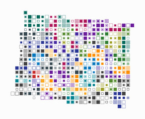 Colorado, shape of the state built of colored cells. Digital style map of Colorado on a white background. Large size square blocks. Artistic vector illustration.