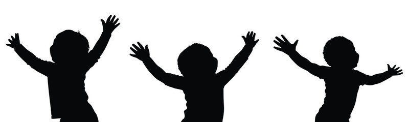 Silhouette vector of happy children raising hands isolated on white background