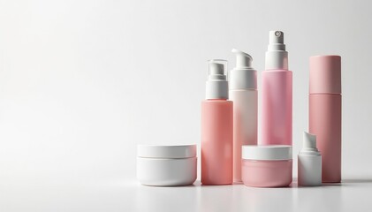 Various cosmetic containers on white backdrop , white, jars