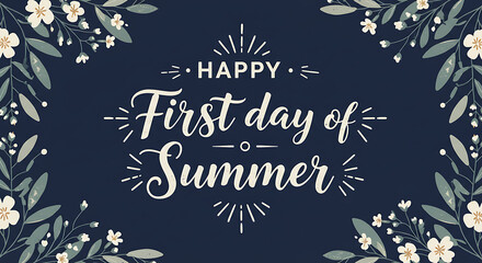 Obraz premium Happy First day of Summer greeting, floral illustration design perfect for social media posts and seasonal cards