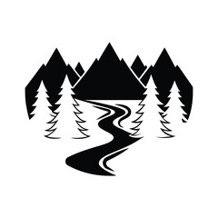 Obraz premium Mountain and River Landscape Vector, Minimalist Mountain River Vector, Mountain River Graphic Element