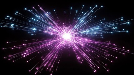 Fototapeta premium Glowing mandala inspired fractal patterns neon purple and blue radiating from a central point on black