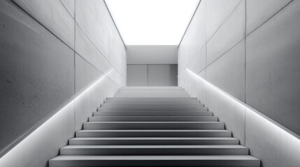 Obraz premium Ascending concrete staircase with subtle lighting in minimalist design