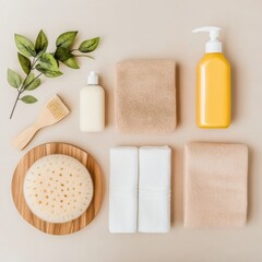 Spa Essentials Flat Lay with Towels and Natural Products
