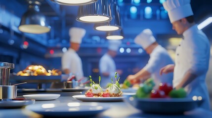 Chefs at work restaurant kitchen culinary preparation