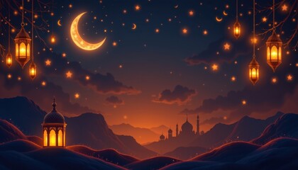 Eid mubarak celebration festive background islamic holiday ramadan evening scenic viewpoint al-fitr occasion