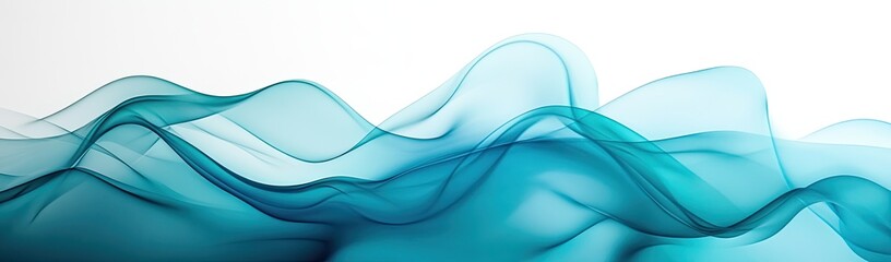 Obraz premium Abstract teal waves flowing over white background. Detailed, smooth curves and shapes create a sense of movement and fluidity. Light teal hues transition to a 
