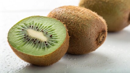 Close-Up of Fresh Kiwi with Brown Fuzzy Skin and Bright Green Flesh