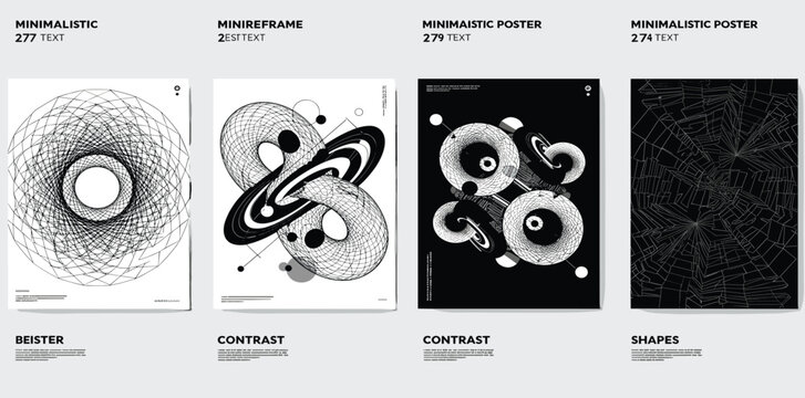 Brutalist style vector minimalistic Posters with silhouette basic figures, Retro futuristic graphic elements of geometrical shapes rave composition,