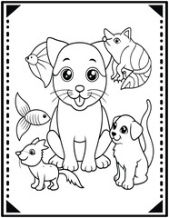 Cute Bold & Easy Pet Animals coloring page. ready to print on standard 8.5x11 inch paper