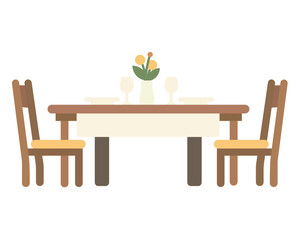 Dining table vector flat illustration modern indoor clip art for web graphic design and animation.
