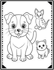 Cute Bold & Easy Pet Animals coloring page. ready to print on standard 8.5x11 inch paper