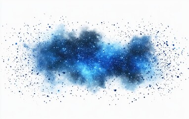 Abstract celestial nebula, a vibrant blue cloud of cosmic dust.  Scattered specks of light against a white background