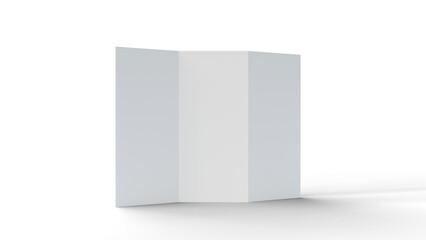 Trifold brochure mockup on a isolated background. Blank trifold brochure template. Empty brochure with shadow. 