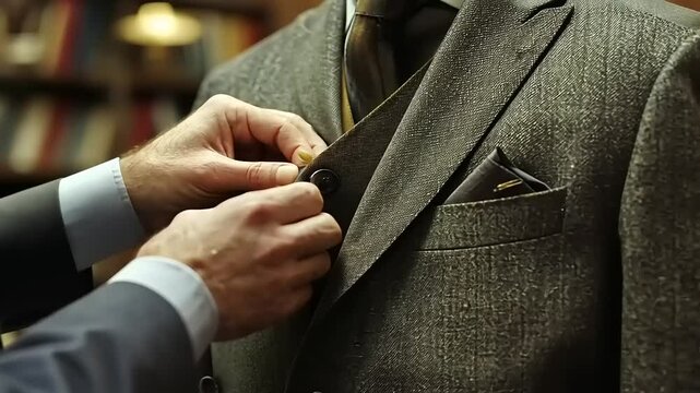 Bespoke tailoring expertise, intricate details in suit crafting and design focus
