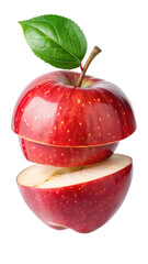 Flying Red Apple Fruits with Half Slices and Transparent Background