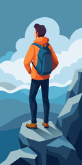 Fototapeta premium Hiker Contemplating Majestic Mountain Range View