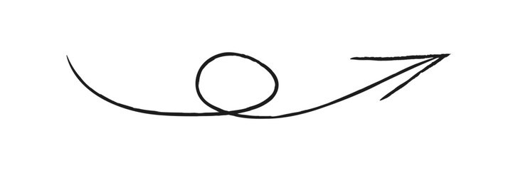 Handwritten black arrow swirling pointing up. Arrow drawn by hand with a line