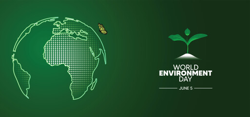 World Environment Day 5 June glowing dotted map vector poster
